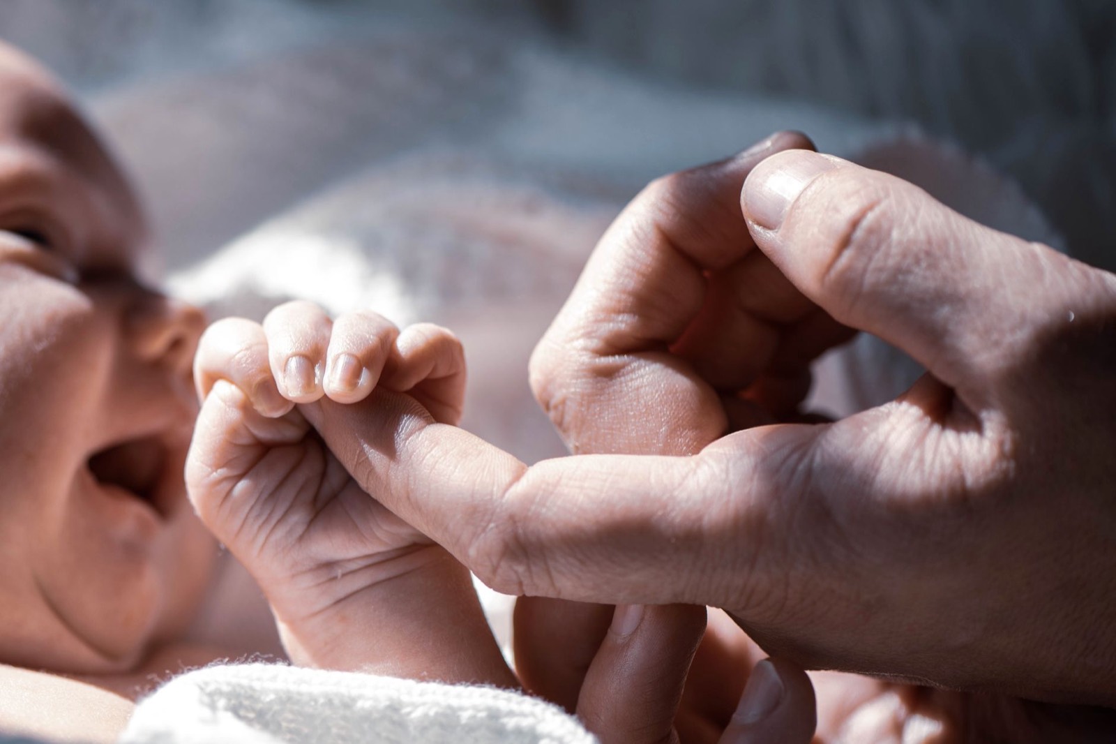 Mains d'un parent tenant délicatement la main d'un nouveau-né